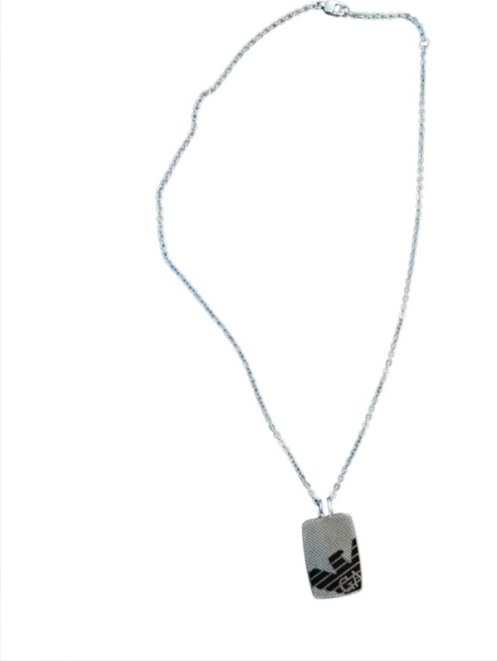Giorgio Armani Silver-Tone Dog Tag Necklace with Black Logo